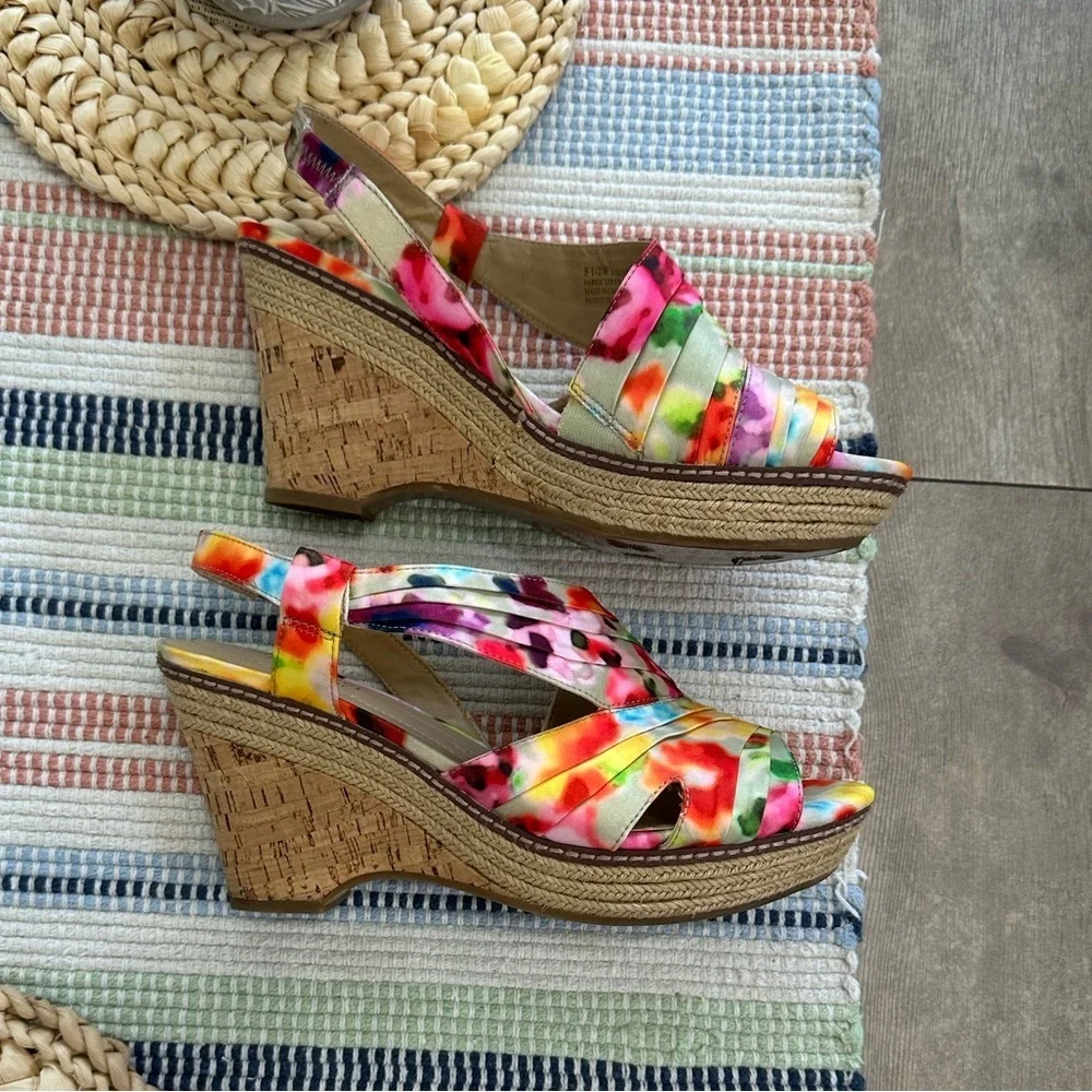 Naturalizer Lulianna Floral Ankle Strap Wedge Sandal Heel Shoes Size 8 1/2W